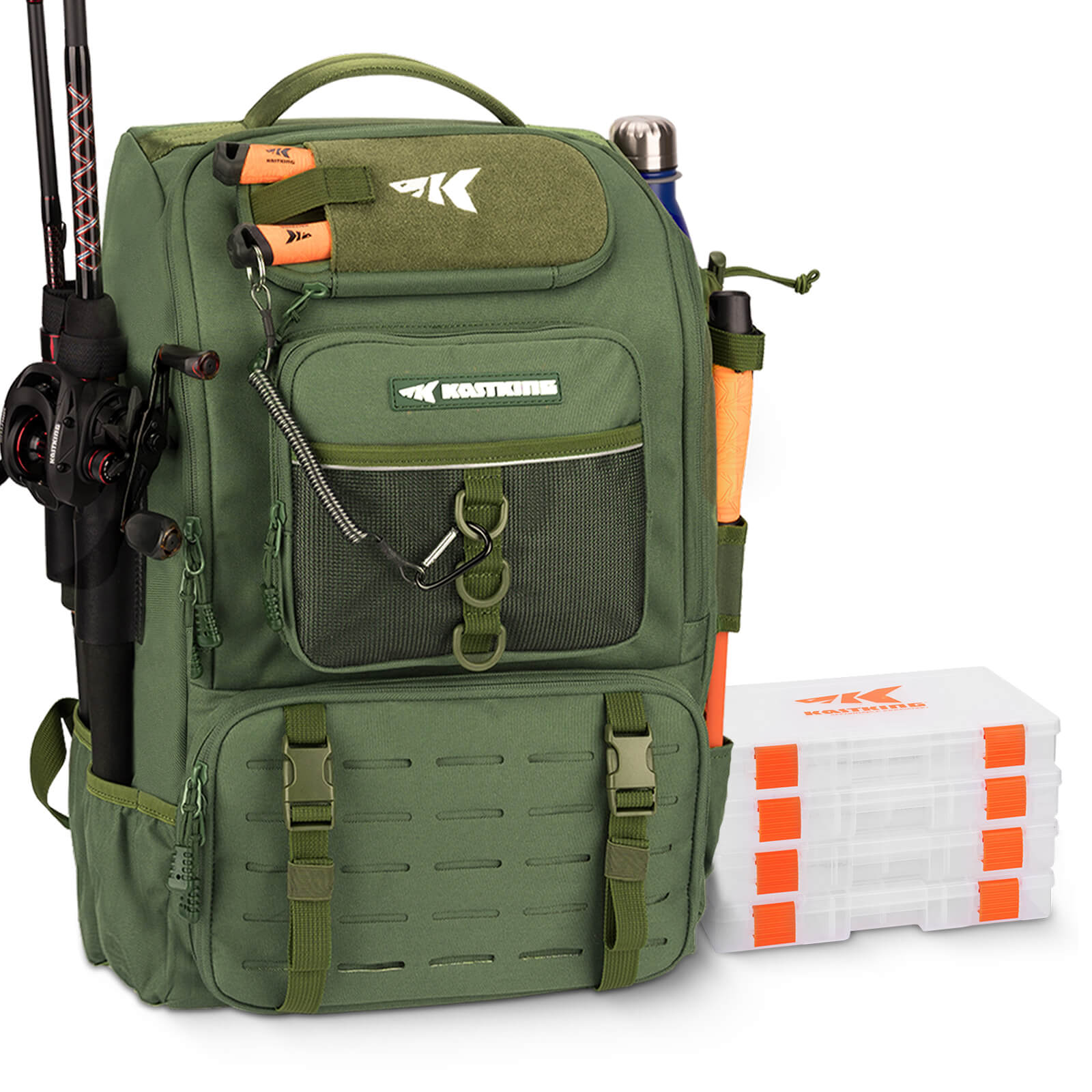KastKing Karryall Tackle Backpack with Rod Holders 4 Tackle Boxes - Green