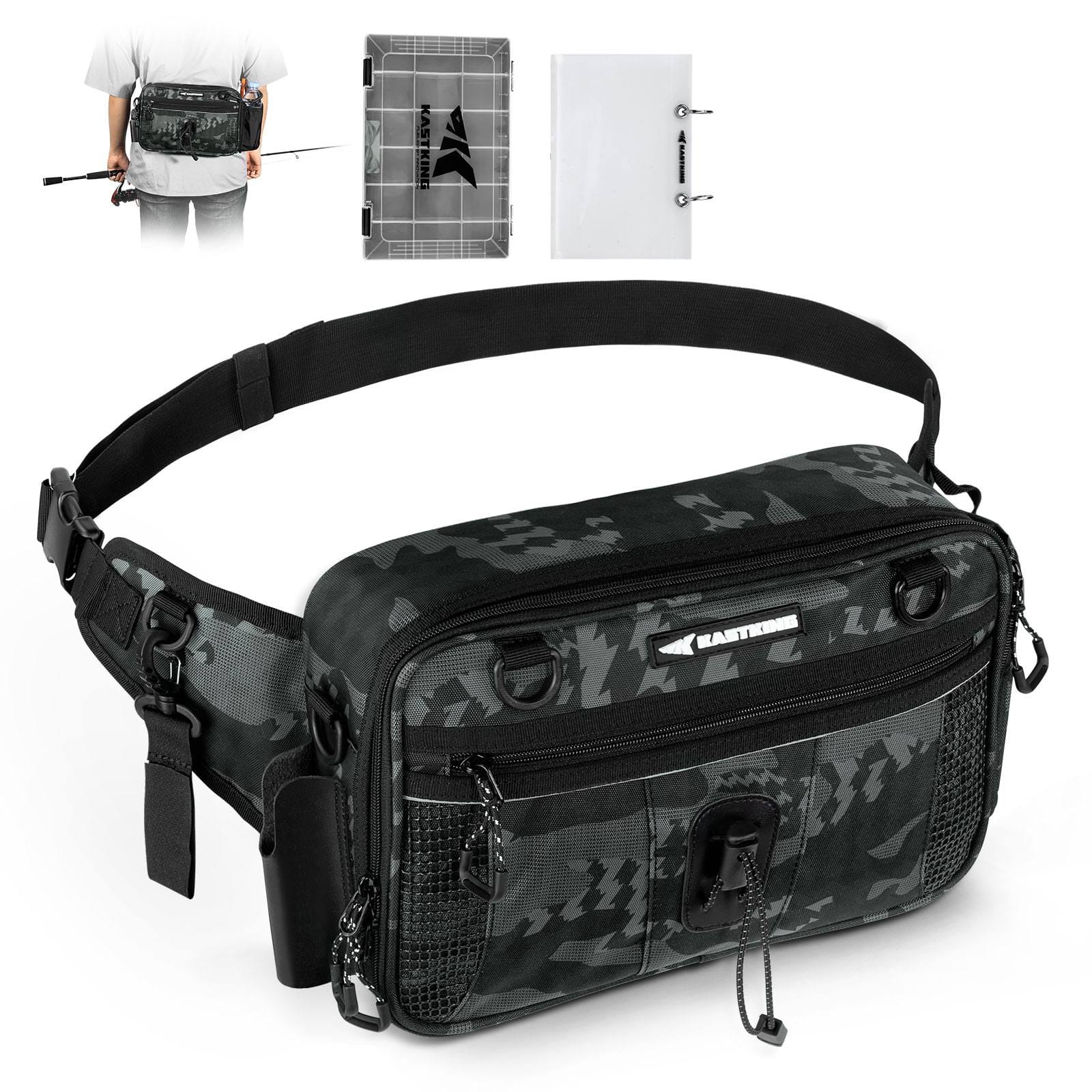flat careing lurers tackle box bag KastKing BaitSpace Waist Bag with 1 Tackle Box