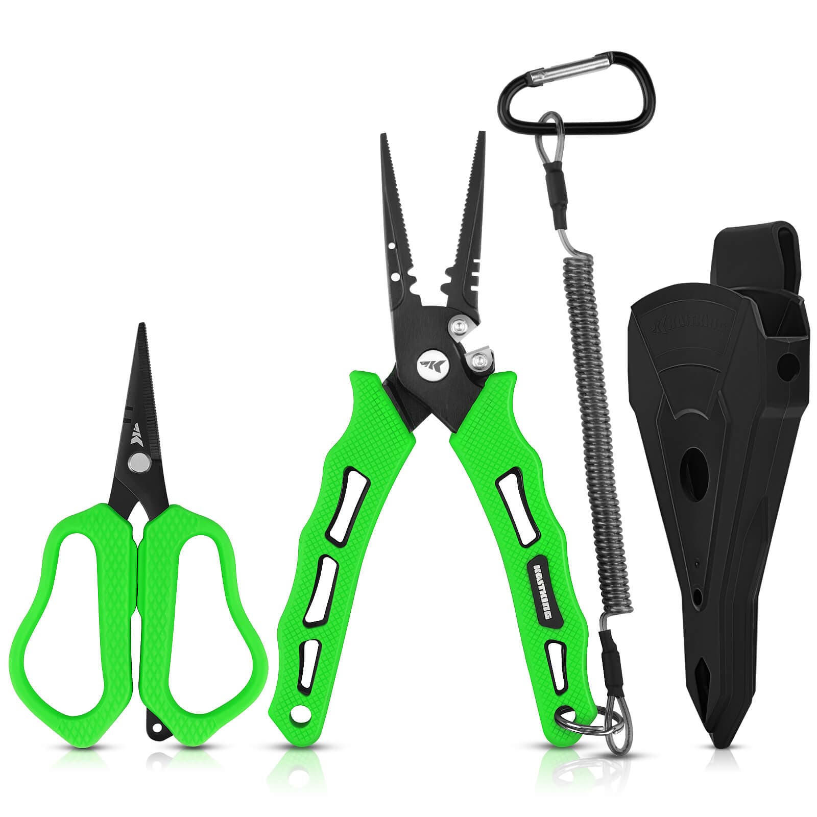 KastKing Cutthroat 7-inch Pliers & 5-inch Braid Scissors Combo - Green /  Straight Nose