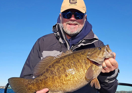 ootball jig setup for targeting smallmouth bass in winter