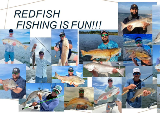 Angler catching redfish while inshore saltwater fishing along marshes, flats, and coastal shorelines