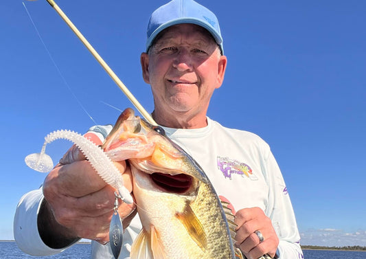 I long cast, slow drop and fast retrieve accounted for this chunky largemouth for the author.