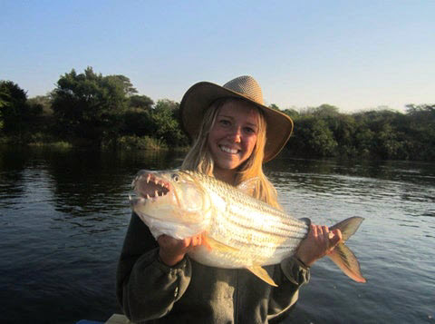 Christin Kruger catches Tigerfish Lake Kariba Africa