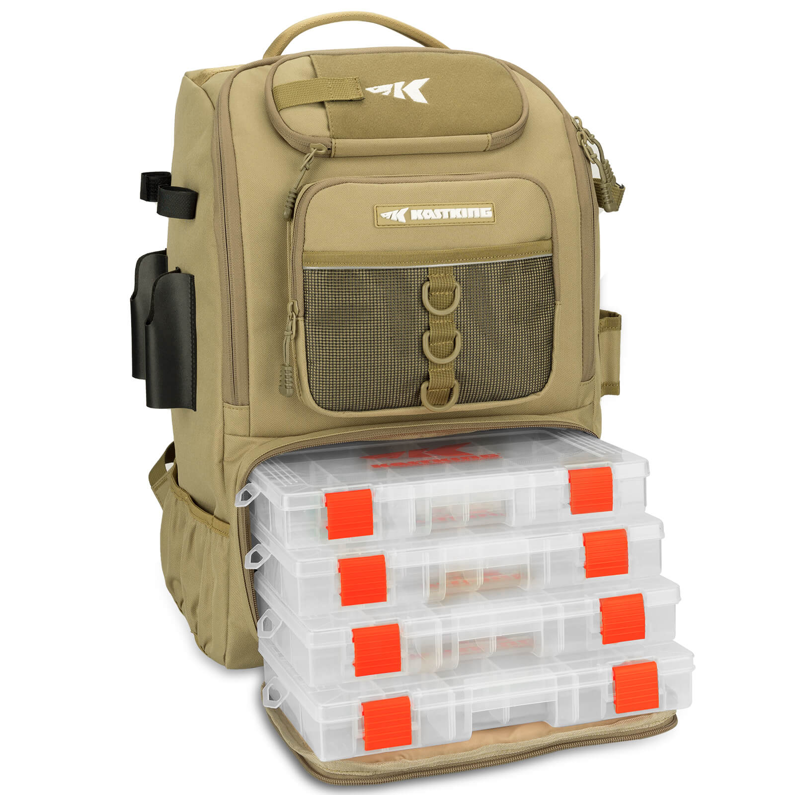 KastKing Karryall Tackle Backpack with Rod Holders 4 Tackle Boxes