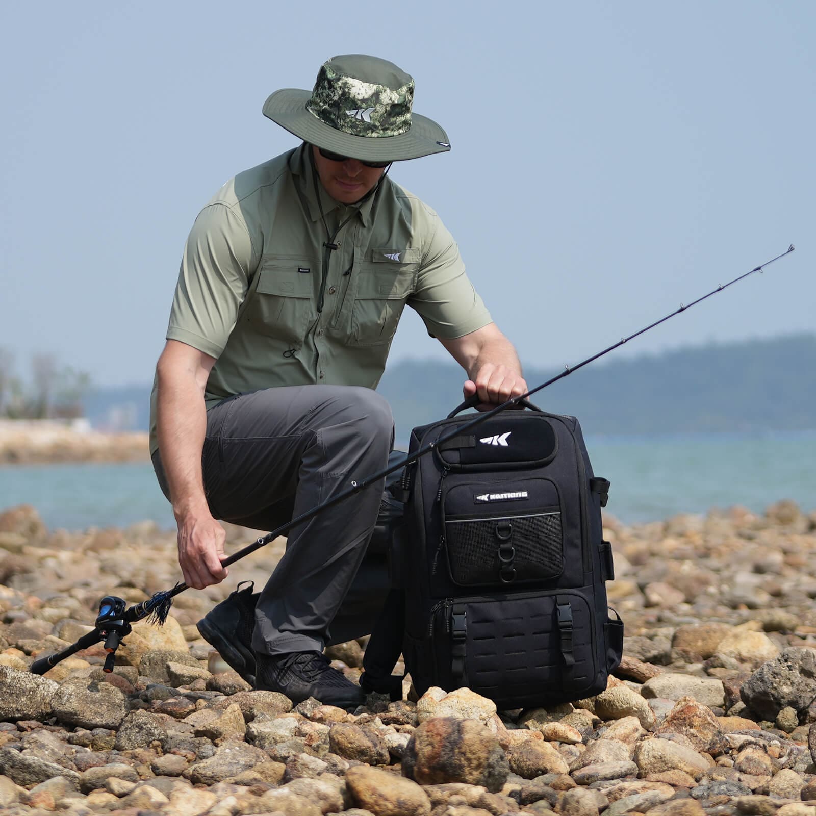 Multi Pocket Durable Gear Holder Storage Fishing Rod Bag Men