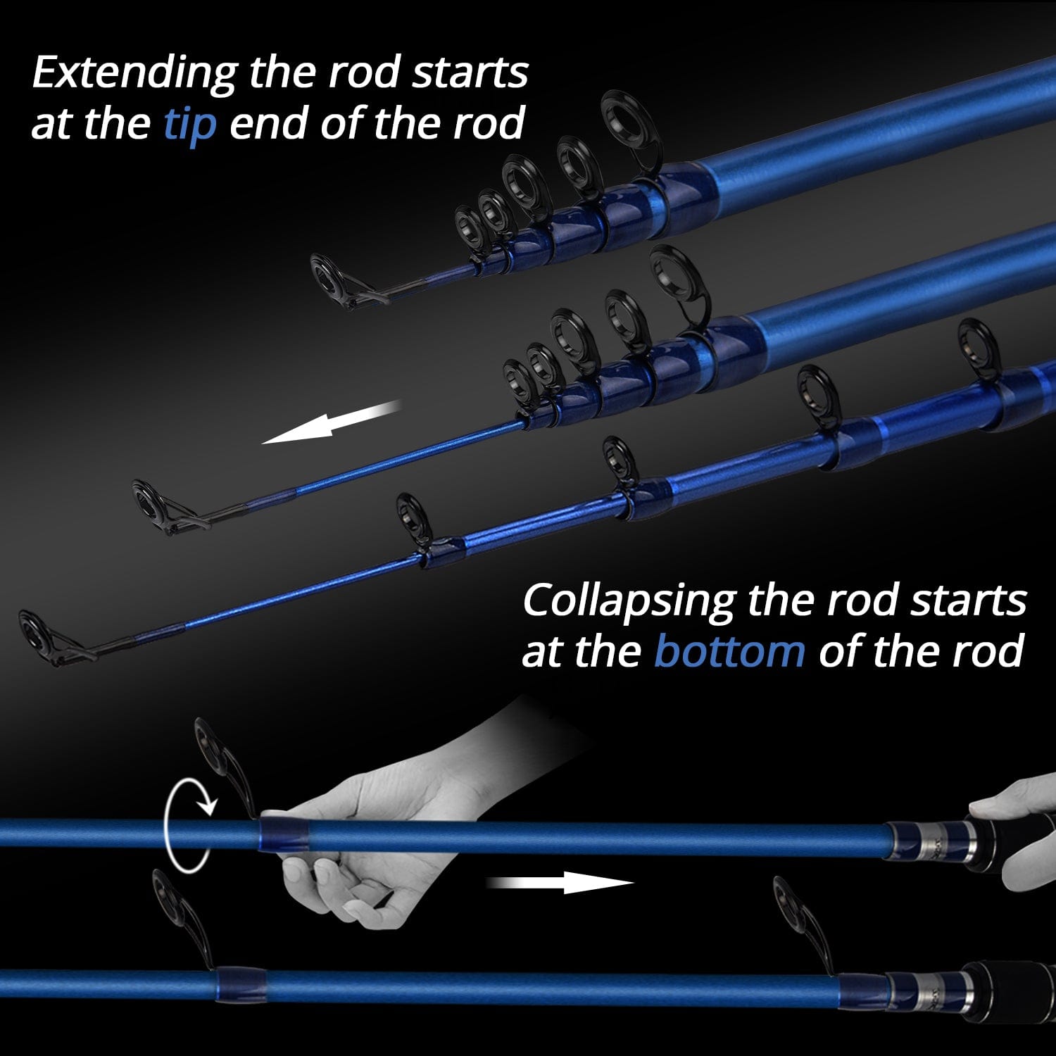 KastKing BlackHawk II Spinning Telescopic Fishing Rod Travel Rod 7' Medium  Heavy
