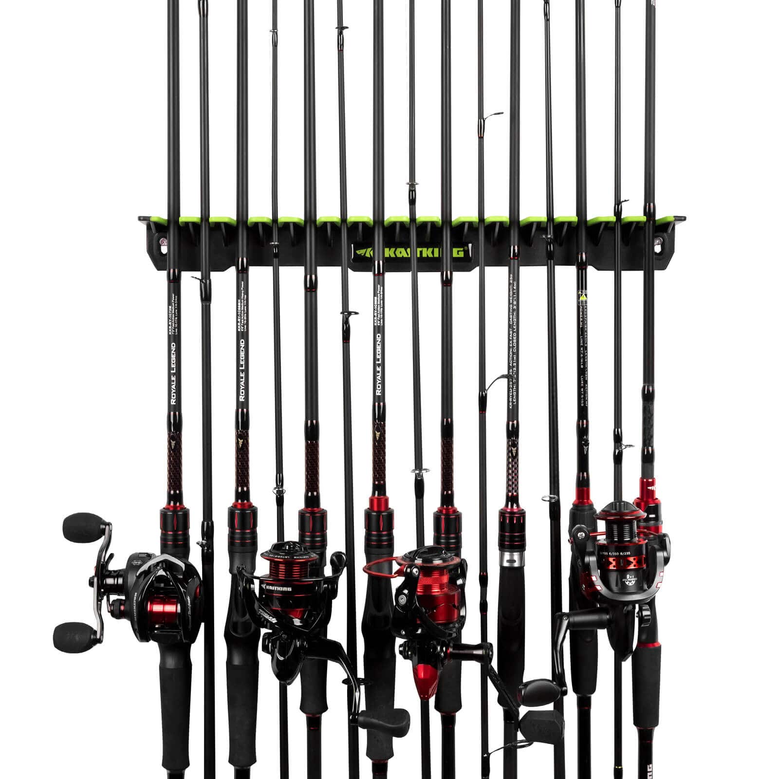 KastKing V10 Rod Rack with Line Spooling Station, Wall Mounted Fishing Rod/ Combo Rack, Holds 10 Combos, Fishing Line Spooling Tool for Spinning and  Casting Reels(2pcs Line Boss Included), Line Spooling Accessories 