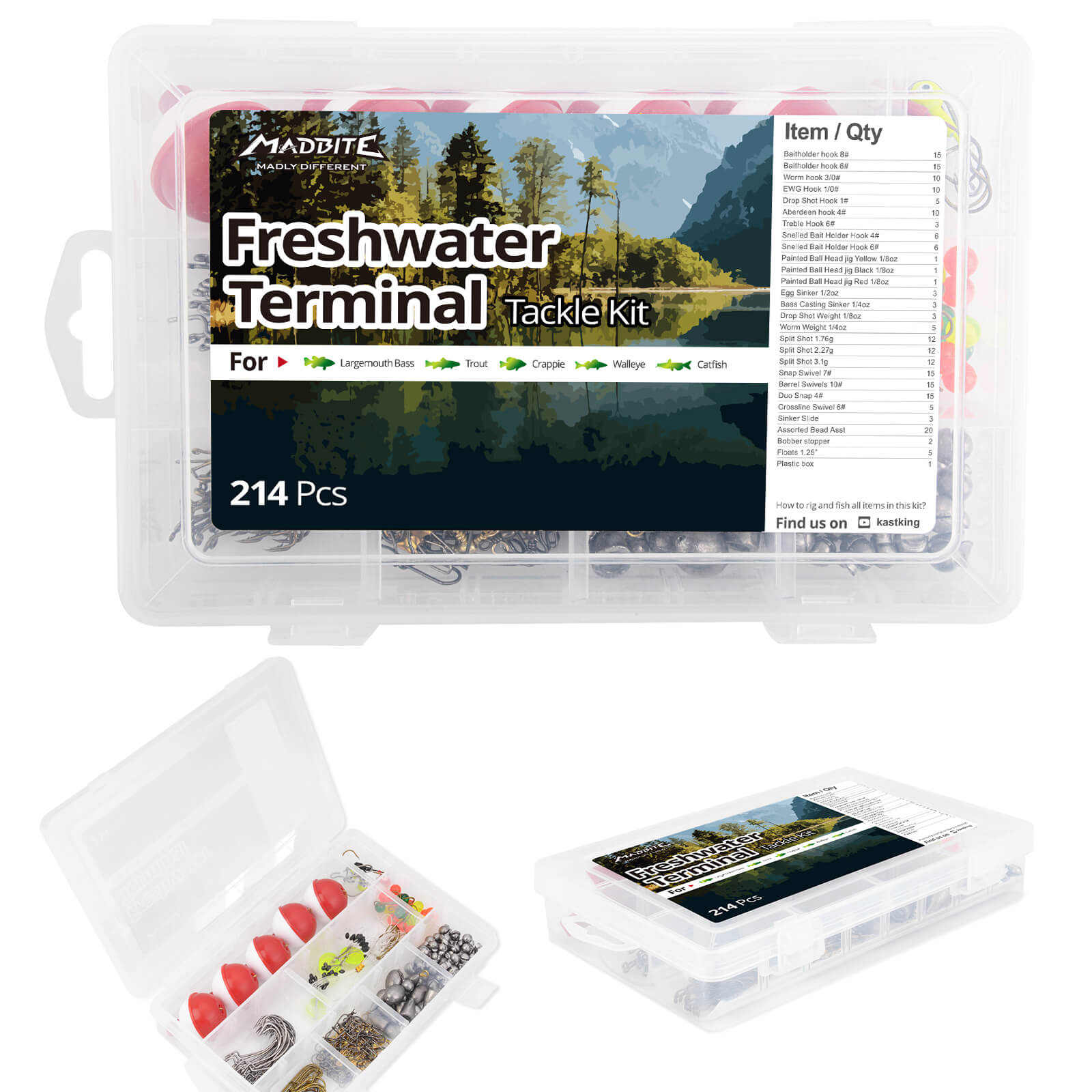 MadBite Freshwater Terminal Tackle Kits, 181 Pcs, Fishing Hooks