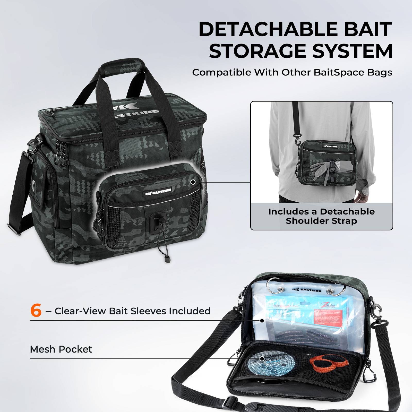 KastKing BaitSpace Fishing Tackle Bag with 4 Tackle Boxes