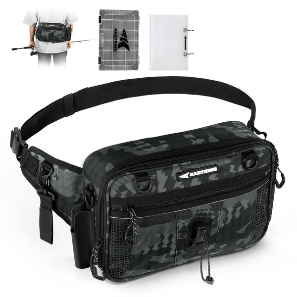KastKing BaitSpace Waist Bag with 1 Tackle Box Blue Camo