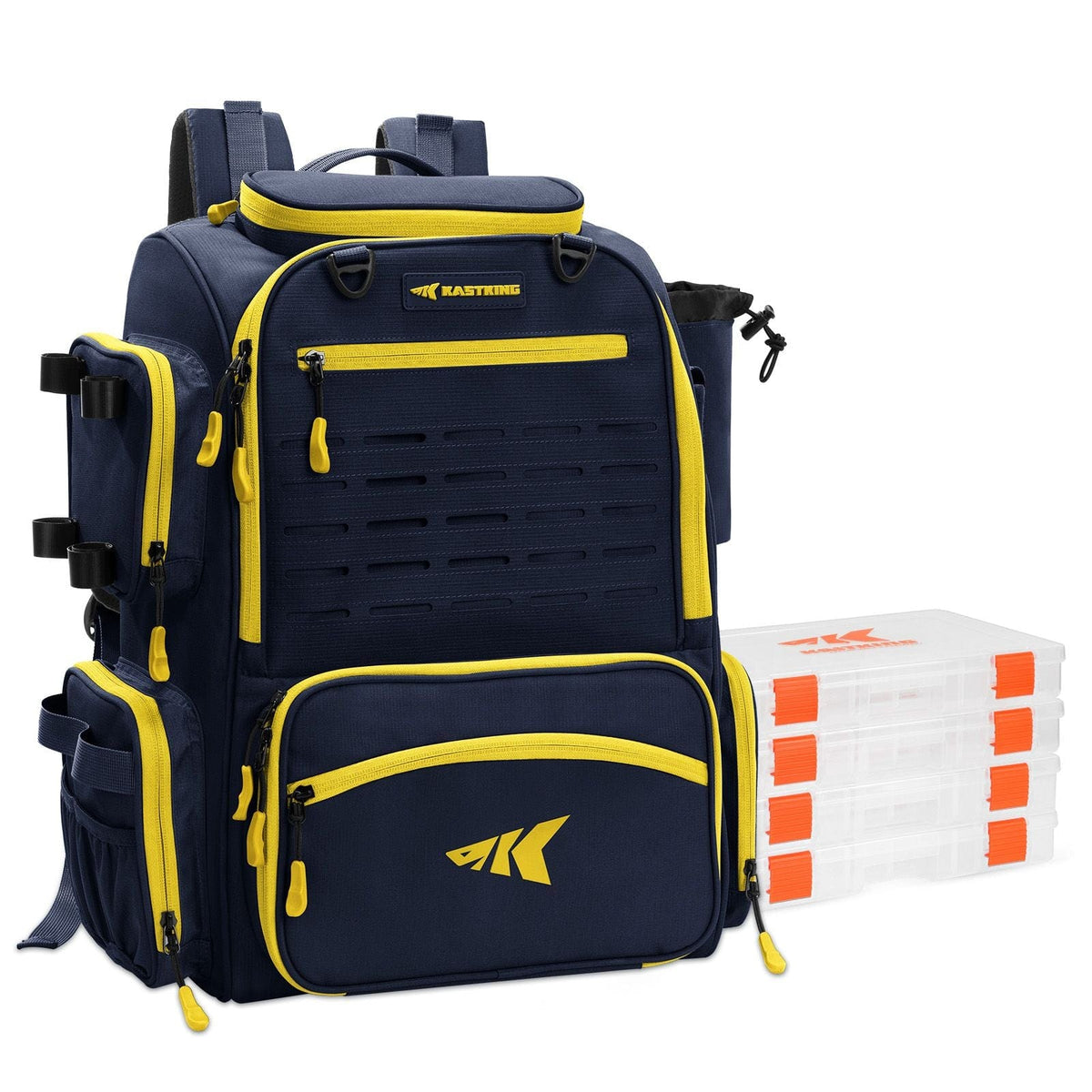 KastKing Bait Boss Fishing Tackle Backpack with Rod Holders 4 Tackle Boxes