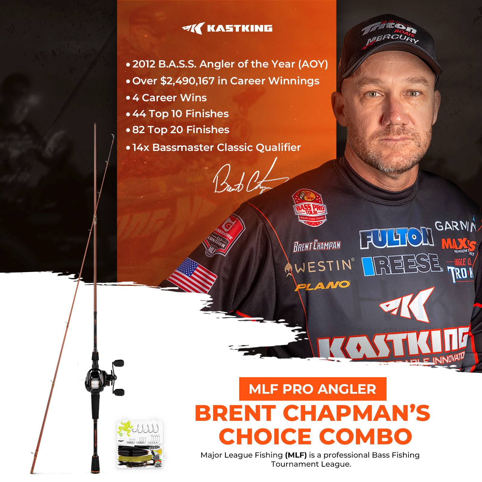 brent chapman baitcast combo KastKing Brent Chapman Baitcaster Rod and Reel Combo with Tackle Kit