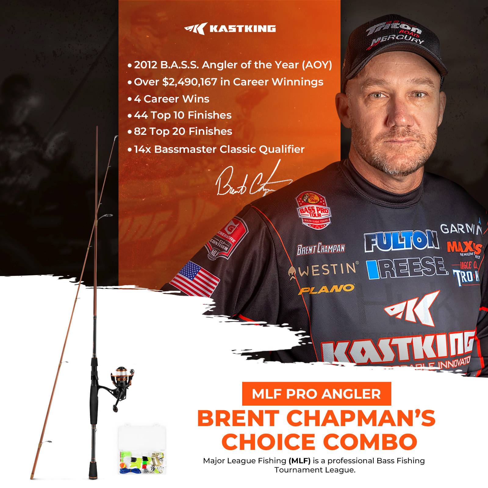 KastKing Brent Chapman Spinning Rod and Reel Combo with Tackle Kit