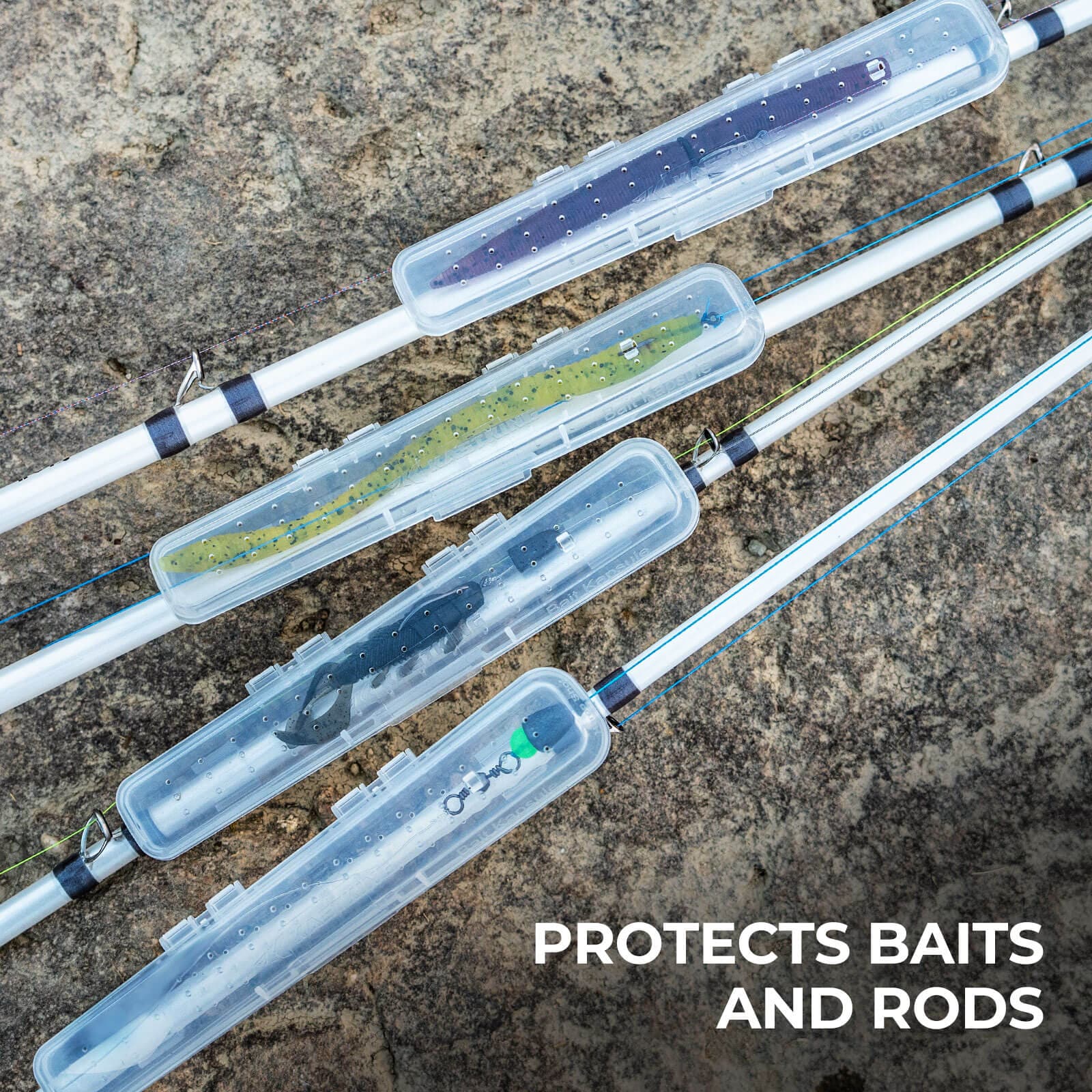 clear plastic and velcro fishing rod lure covers Kastking Bait Kapsule, Medium Bait Storage 2pk
