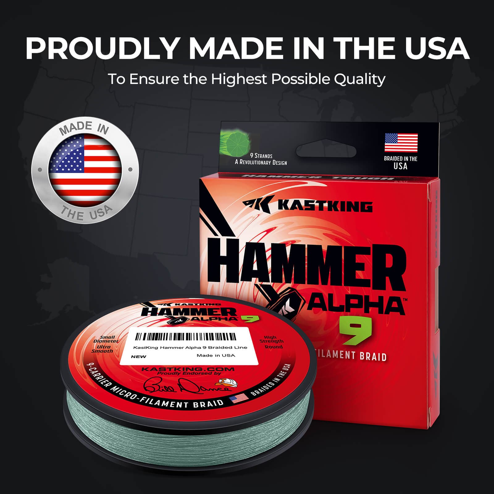 braided fishing line made in usa KastKing Hammer Alpha 9 UHMWPE 300Yds Braided Fishing Line