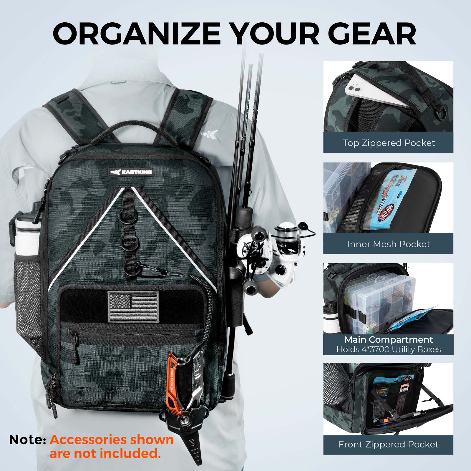 backpack with tackle box that wraps to the front KastKing KarryAll KastMate Fishing Tackle Backpack