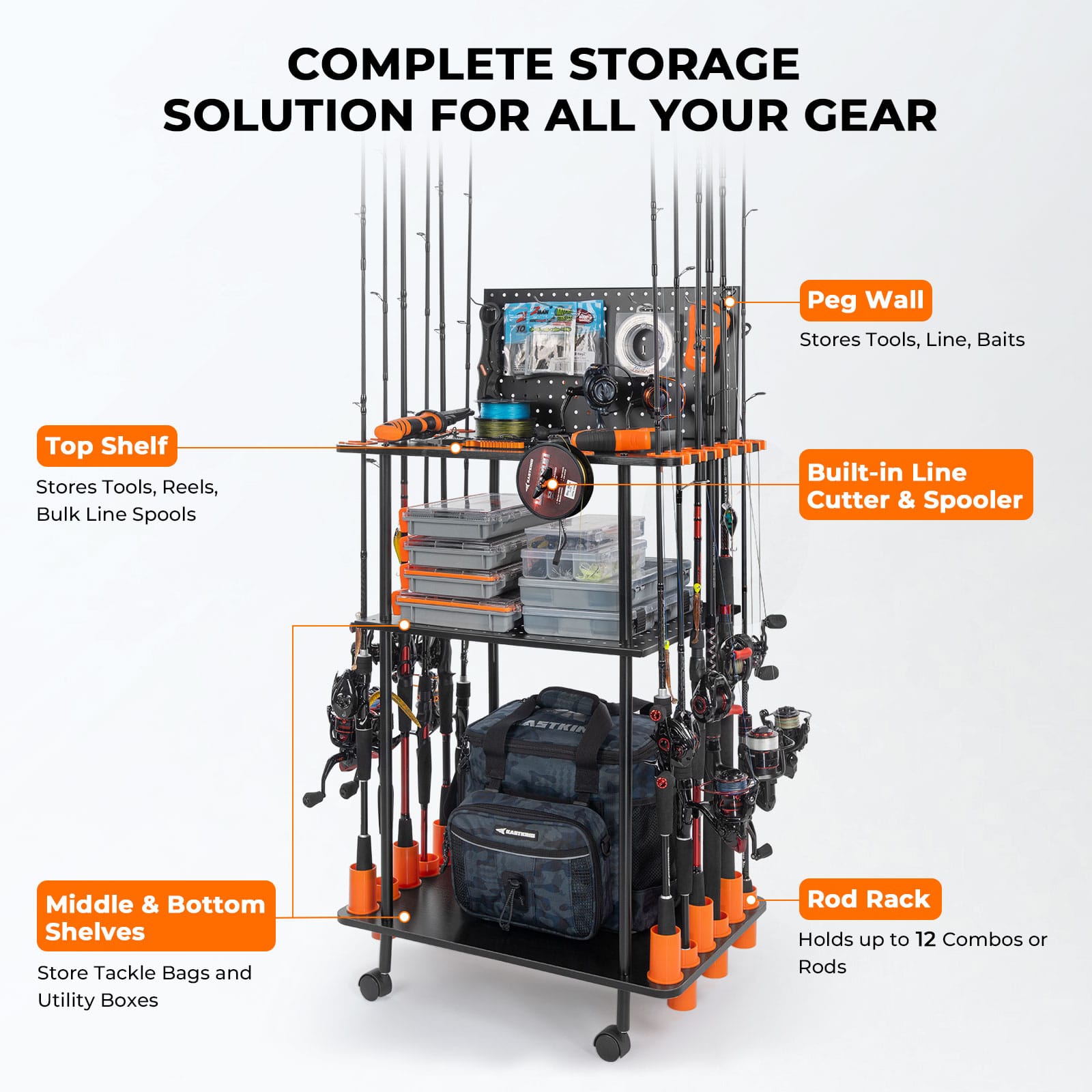 kastking rack em up portable aluminum fishing rod holder KastKing Gear Trolley Rod Rack Small (17"x13"x43.5")