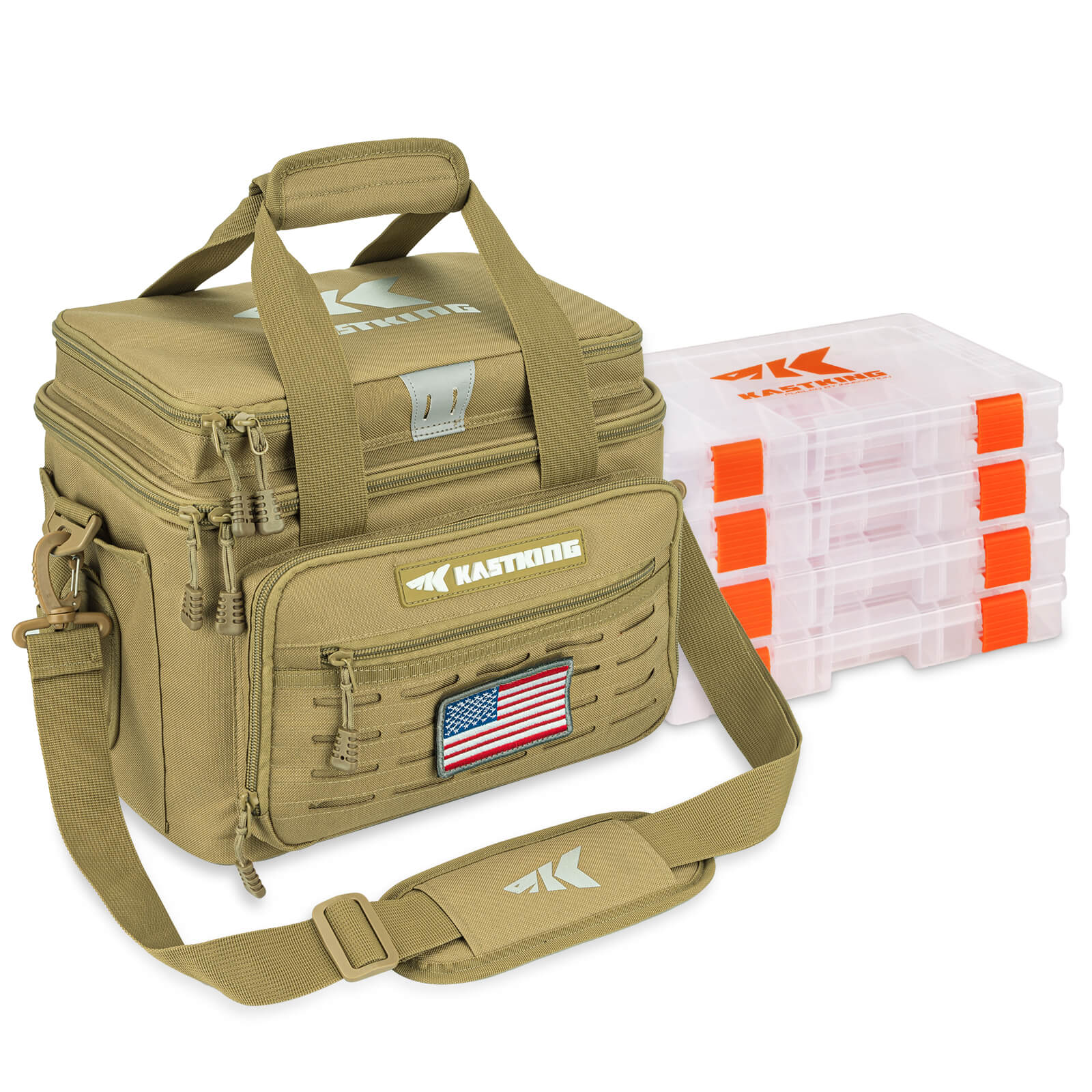 KastKing Karryall Fishing Tackle Bags - Medium - Desert Brown / Bag with  4pcs Tackle Box