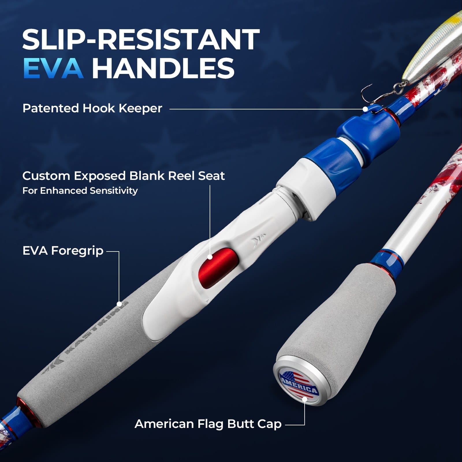 patriot custom fishing rods KastKing Royale Legend Patriot Twin-Tip Spinning Rod and Reel Combo