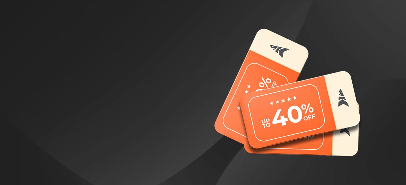 Three orange discount vouchers with a 40% off offer on a dark background