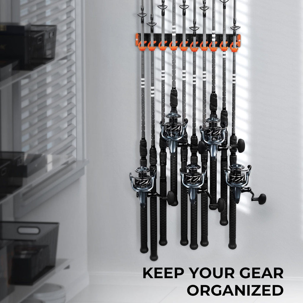 kastking patented v15 vertical fishing rod holder permitting reels to be staggered at different heights for minimum storage space NEW KastKing V15 Vertical Wall