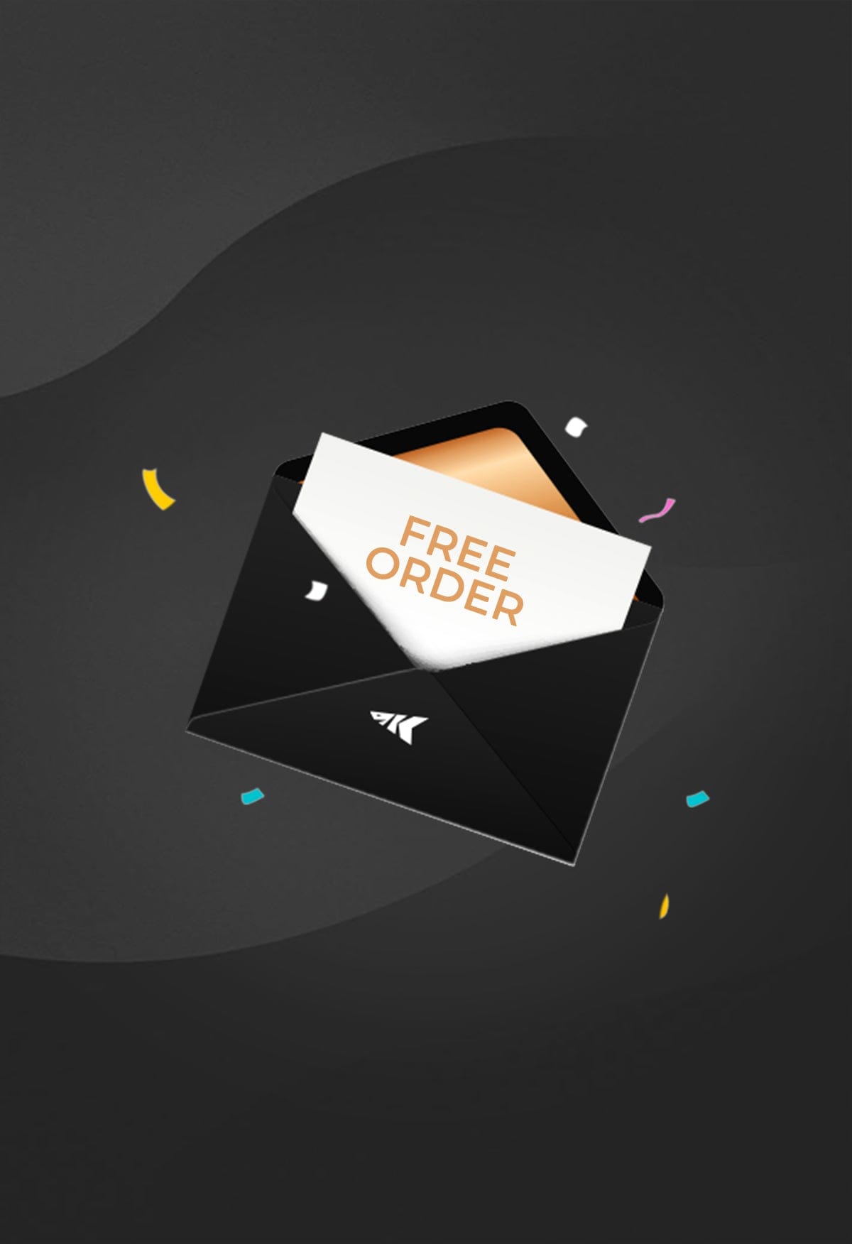 Black box with a 'Free Order' card on a dark background