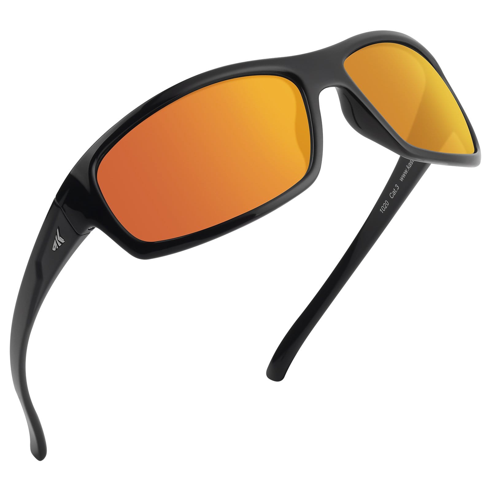 KastKing Kateel Polarized Sport Sunglasses for Men and Women - Gloss  Black/Copper - Orange Mirror
