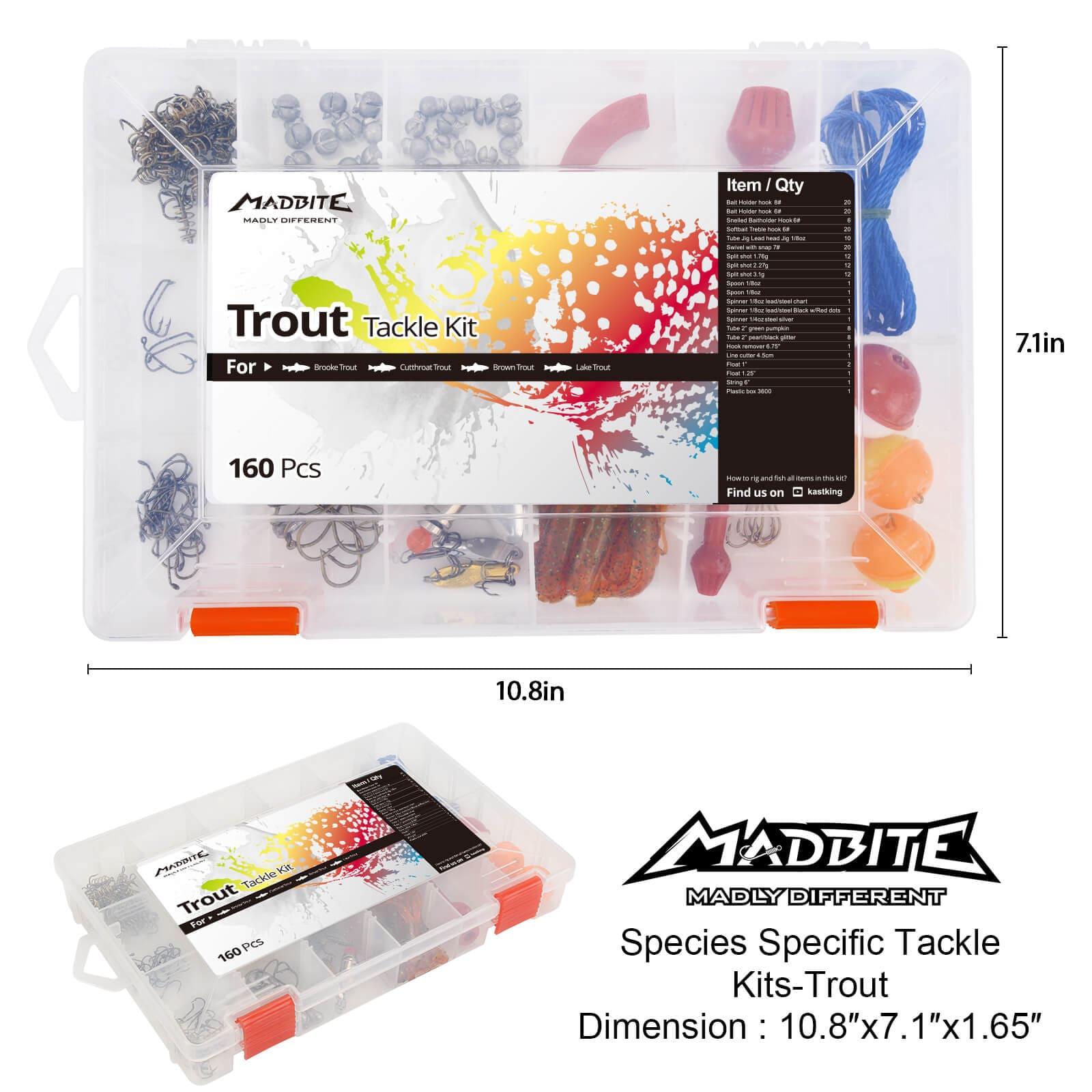 MadBite Species Tackle Kits, 160 pcs Trout Fishing Lures, Hooks, Soft  Plastic Fishing Baits, Terminal Tackle, Weights, Sinkers