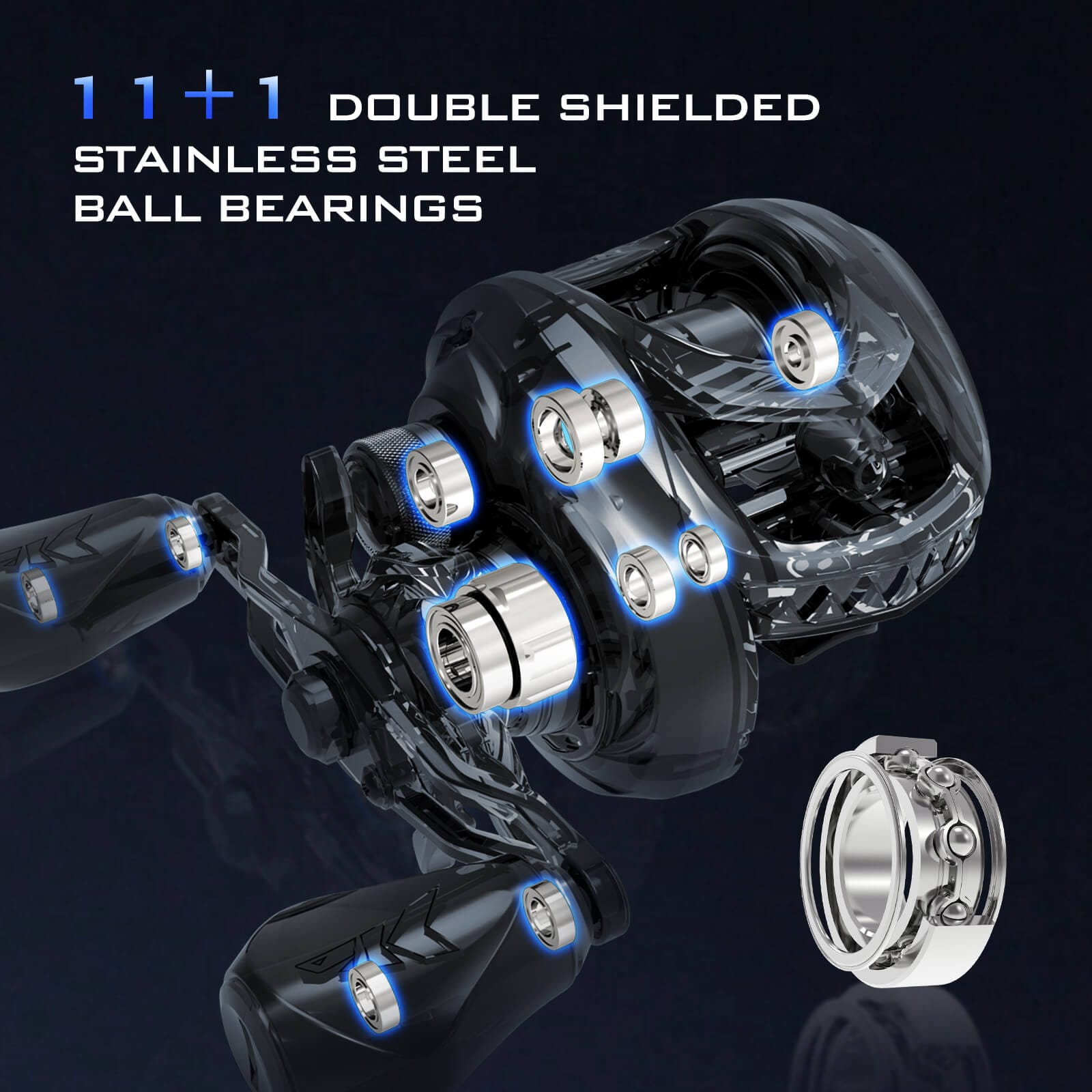 KastKing MegaJaws Elite Right Handed Baitcaster Reels for Saltwater, 7.2:1 Gear Ratio, 9+2+1 Shielded Stainless Steel Ball Bearings, Amb System