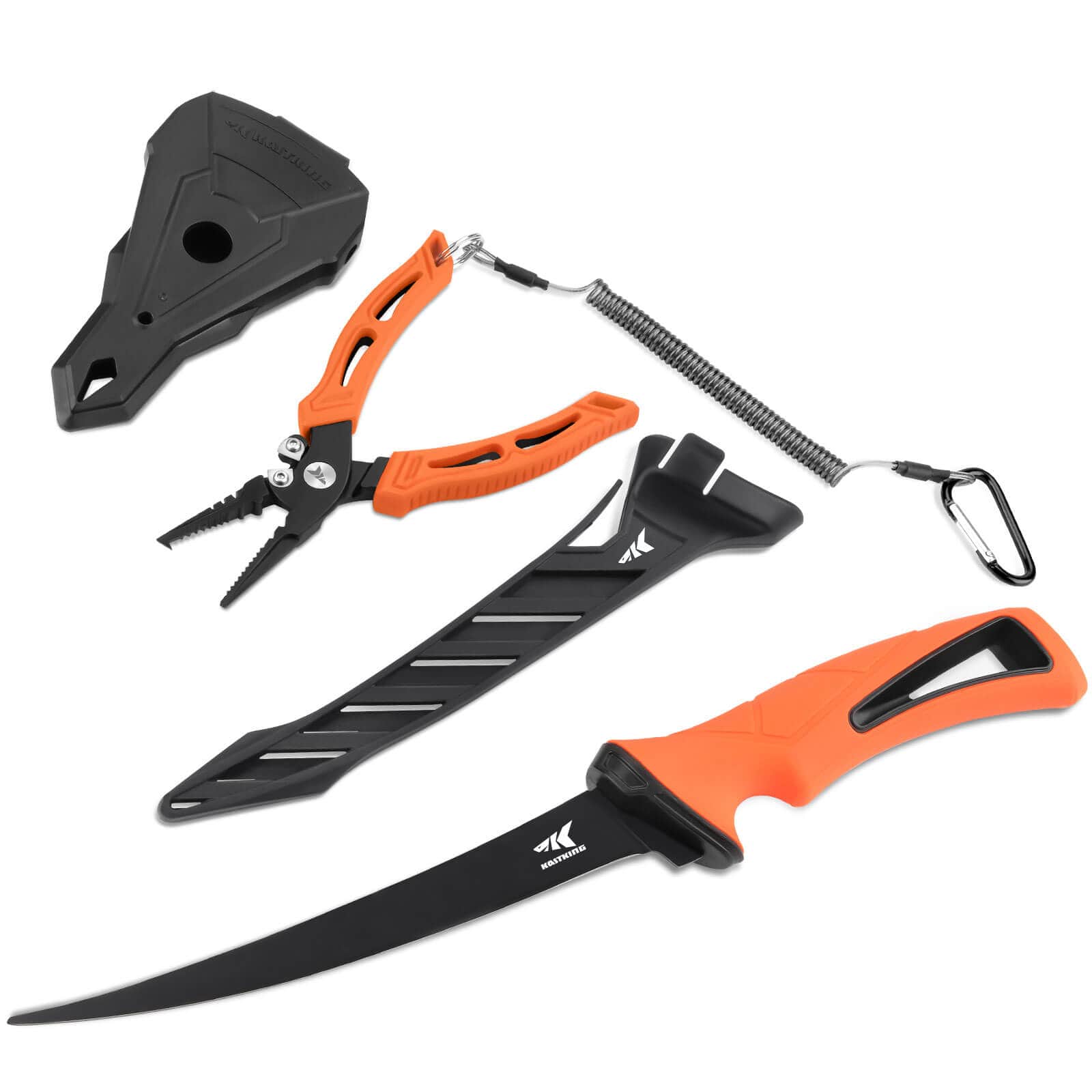 KastKing Fishing Pliers Combo with Fillet Knife - Split Ring Nose / Orange  / 6 Plier ＆ 7 Knife